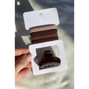 Kahve Renk Lastik Mandal Toka Set
