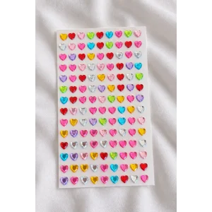 Karışık Renk Kalp Figürlü Yapışkanlı Taş Sticker