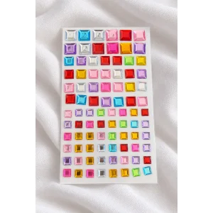 Karışık Renk Kare Figürlü Yapışkanlı Taş Sticker