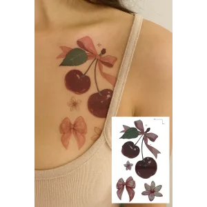 Kiraz Ve Kurdele Figürlü Mini Dövme Tattoo