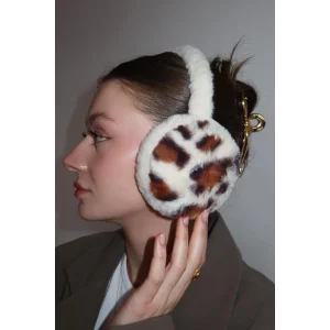 Krem Renk Leopar Detaylı Peluş Kulaklık