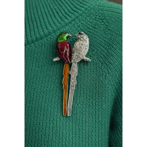 Kuş Figürlü Taşlı Broş