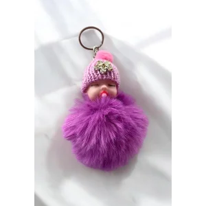 Mor Renk Bebek Figürlü Peluş Anahtarlık