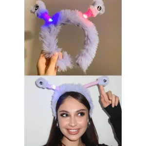 Mor Renk Kulakları Oynayan Işıklı Peluş Taç