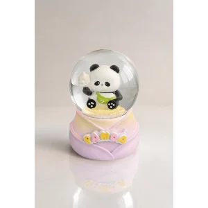 Mor Renk Panda Figürlü Işıklı Küçük  Kar Küresi