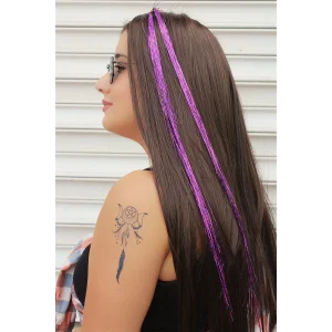Mor Renk Simli Yan Postiş Hair Tinsel Shiny Hair (50 Cm)