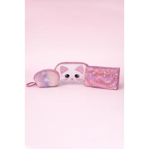 Pembe Renk 3lü Makyaj Çantası