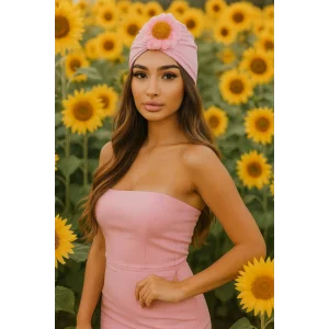 Pembe Renk Çiçek Figürlü Saç Bandı/Saç Bonesi