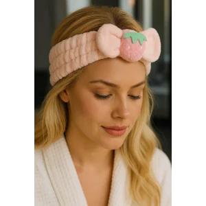 Pembe Renk Çilek Figürlü Peluş Saç Bandı