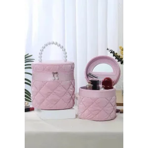 Pembe Renk İnci Detaylı Makyaj Ve Kişisel Bakım Çantası