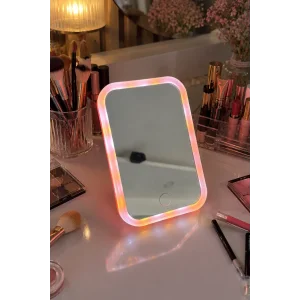 Pembe Renk Işıklı Masa Aynası