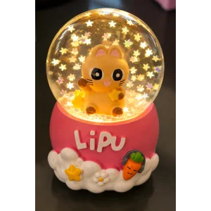Pembe Renk Kedi Figürlü Işıklı Mini Kar Küresi