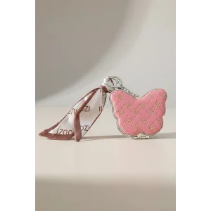 Pembe Renk Kelebek Figürlü Fularlı  Cep Aynası