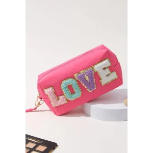 Pembe Renk Love Detaylı Makyaj Çantası
