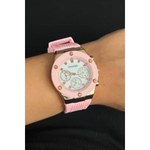 Pembe Renk Silikon Kordonlu Kadın Saat