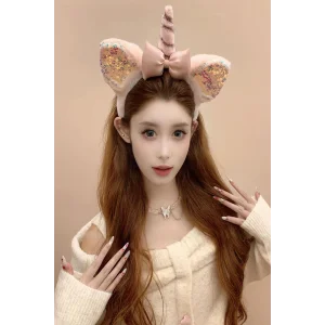 Pembe Renk Unicorn Figürlü Peluş Taç