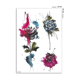 Üçlü Gül Geçici Dövme Tattoo