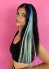 Mavi - Turkuaz - Su Yeşili Ombre Çıt Çıt Yan Postiş/ 50 Cm