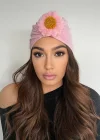 Pembe Renk Çiçek Figürlü Saç Bandı/Saç Bonesi