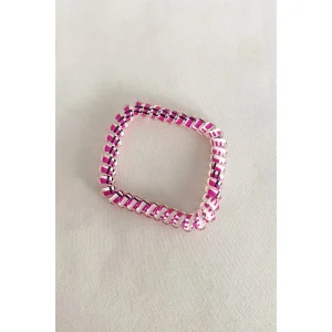 Pembe Renk Siyah Çizgili Helezon Lastik Toka