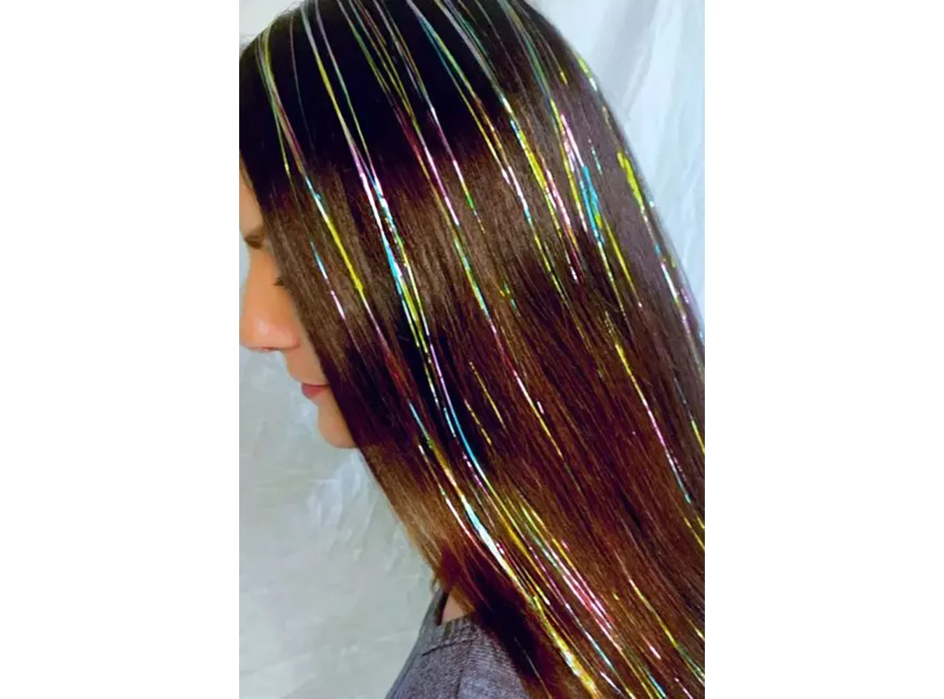 Çok Renkli Simli Yan Çıtçıtlı Postiş Hair Tinsel Shiny Hair (50 Cm)