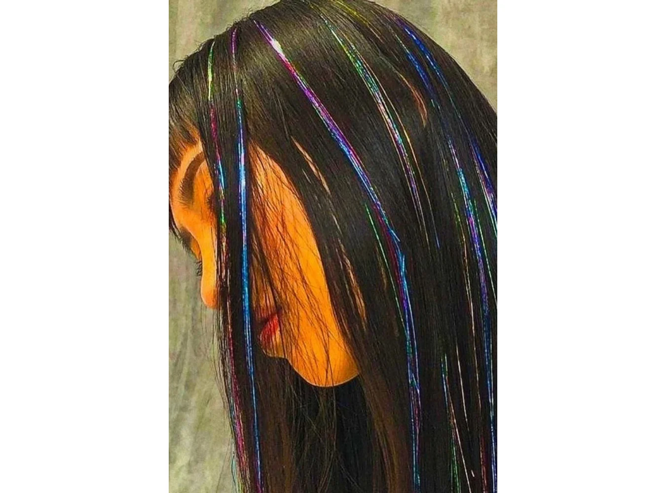 Çok Renkli Simli Yan Çıtçıtlı Postiş Hair Tinsel Shiny Hair (50 Cm)