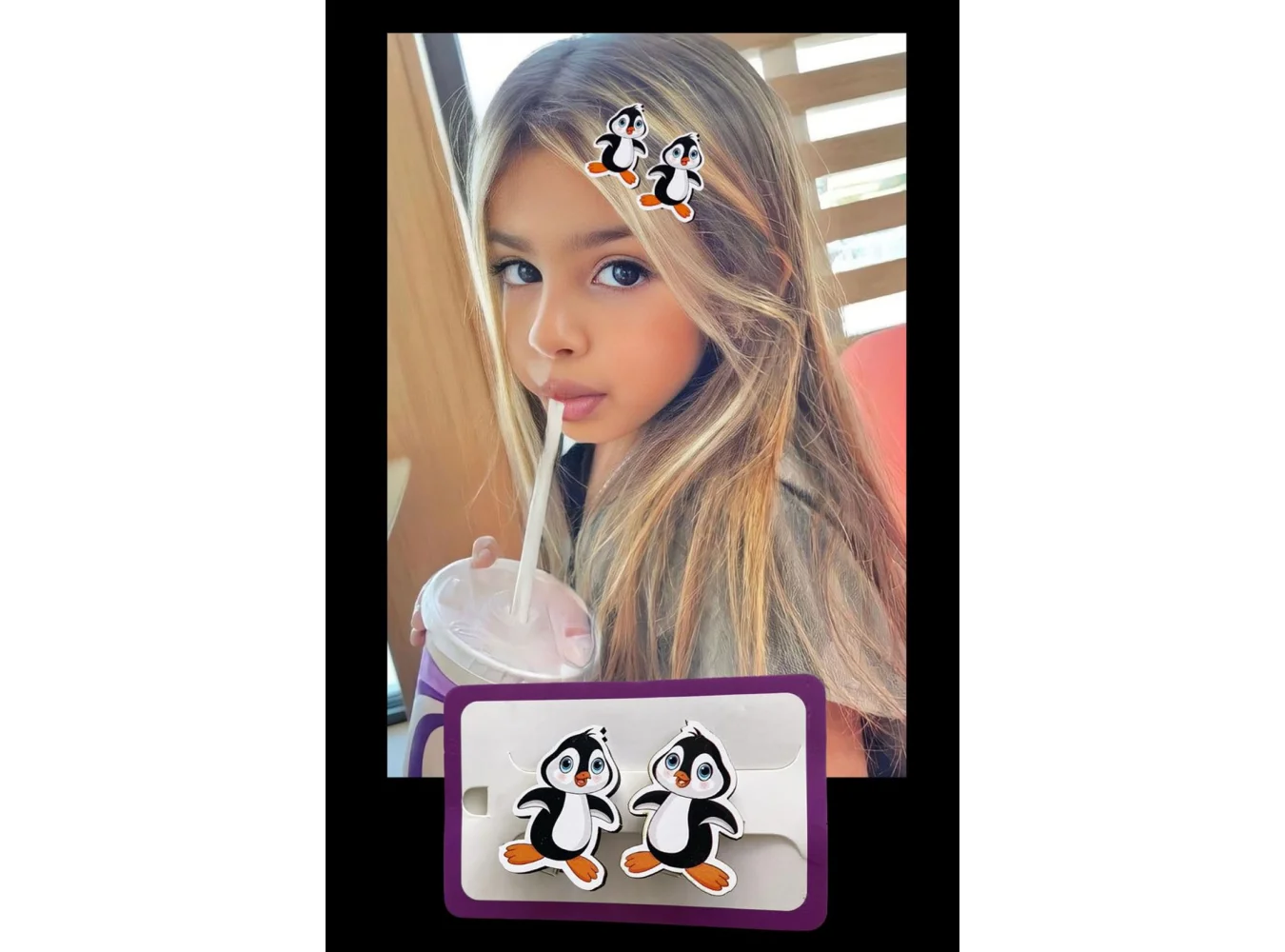 İkili Penguen Figürlü Çocuk Pens Toka Set