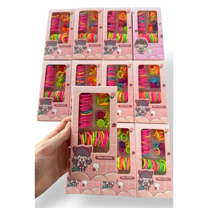 12li Karışık Renk Kutulu Lastik Toka Set