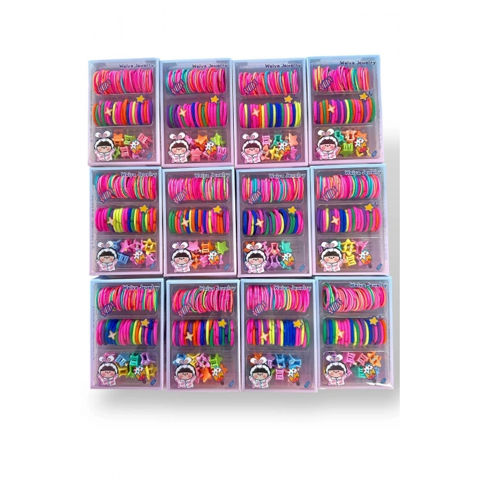 12li Karışık Renk Kutulu Lastik Toka Set