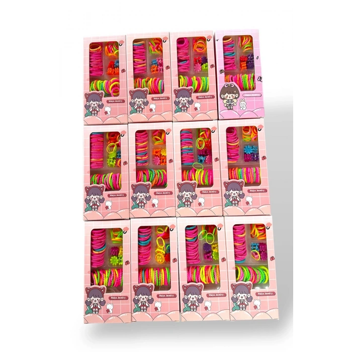 12li Karışık Renk Kutulu Lastik Toka Set