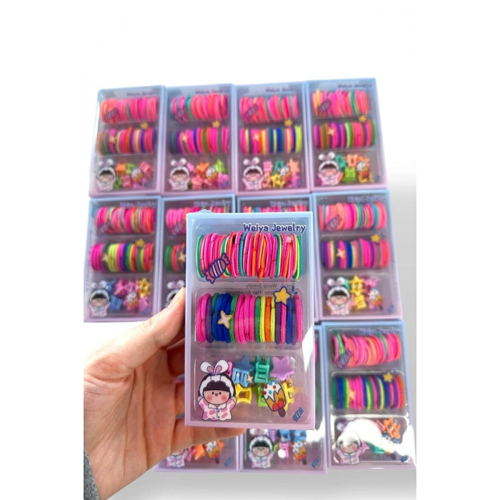 12li Karışık Renk Kutulu Lastik Toka Set