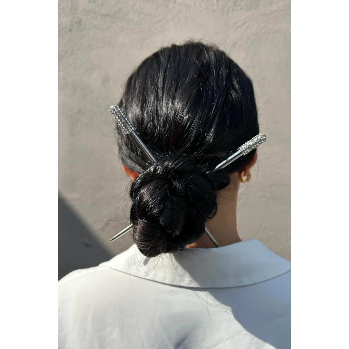 2´li Gümüş Renk Taşlı Topuz Kalemi