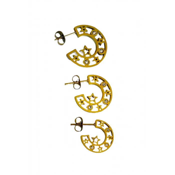 3lü Altın Renk Çelik Halka Küpe