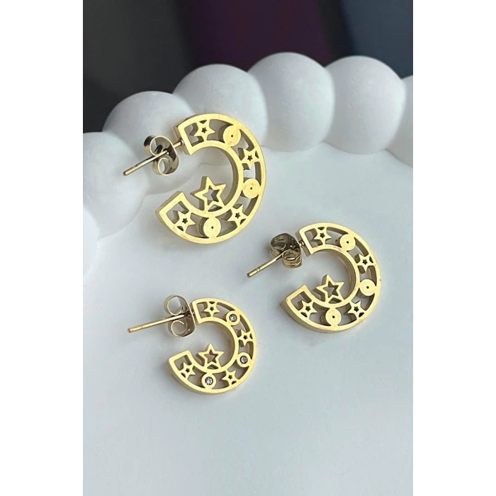 3lü Altın Renk Çelik Halka Küpe