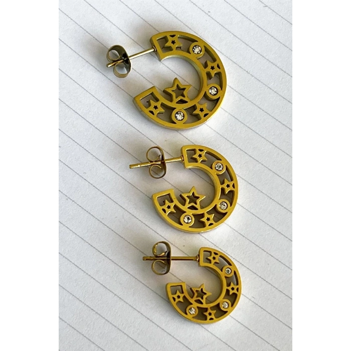 3lü Altın Renk Çelik Halka Küpe