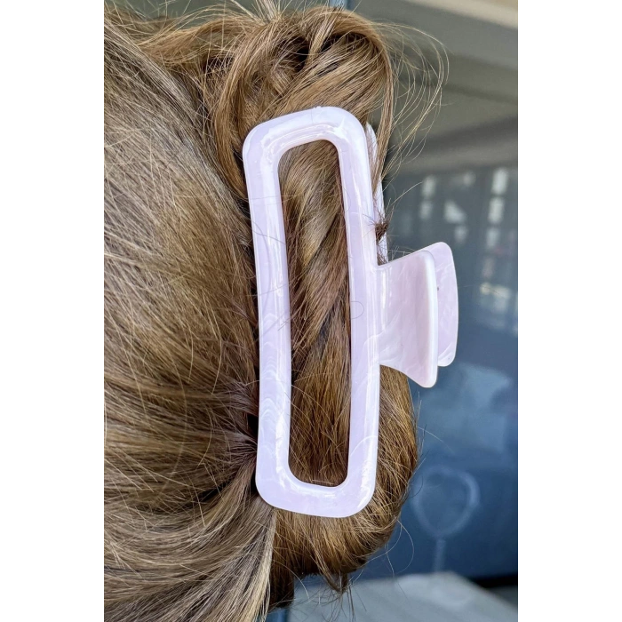 Açık Pembe Renk Mermer Desenli Kemik Mandal Toka