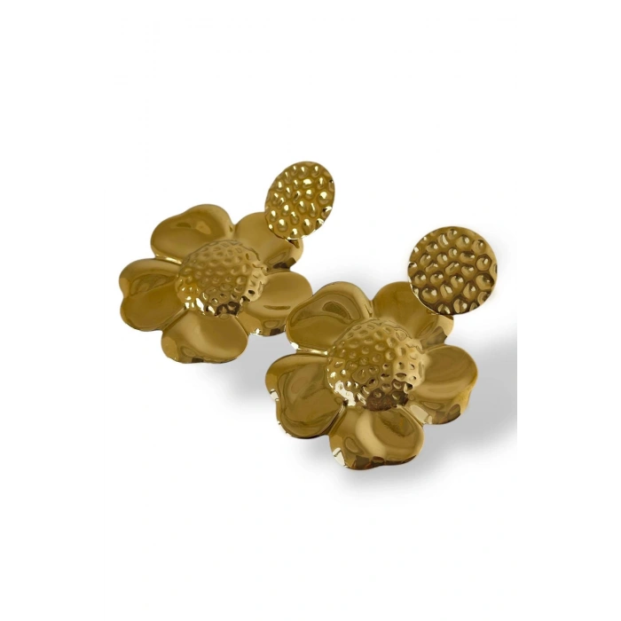 Altın Renk Çiçek Figürlü Çelik Küpe (Çift)