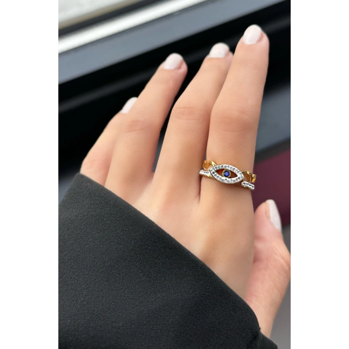 Altın Renk Göz Figürlü Çelik Ayarlanabilir Yüzük