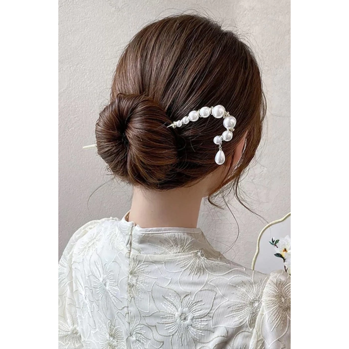 Altın Renk İnci Detaylı Topuz Toka