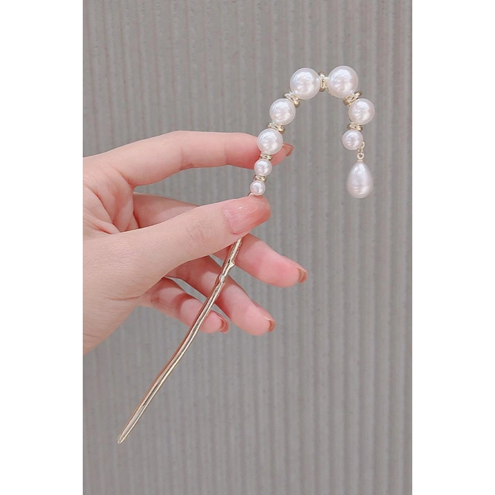 Altın Renk İnci Detaylı Topuz Toka