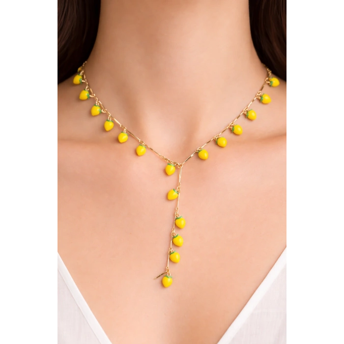 Altın Renk Sarı Kalp Figürlü Çelik Y Kolye