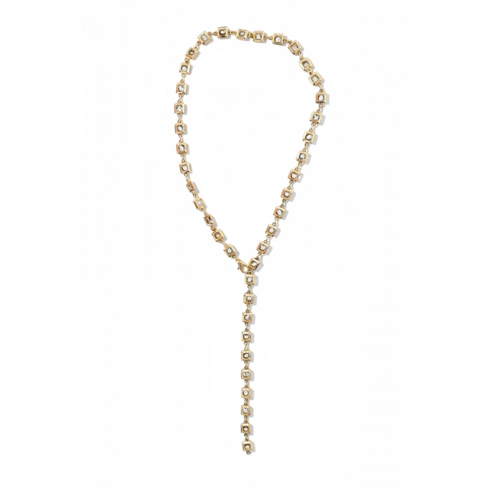 Altın Renk Taş Detaylı Çelik Y Kolye