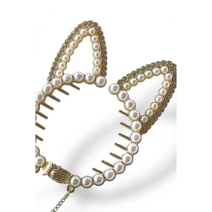 Altın Renk Tavşan Figürlü İnci Detaylı Sallantılı Topuz Tokası