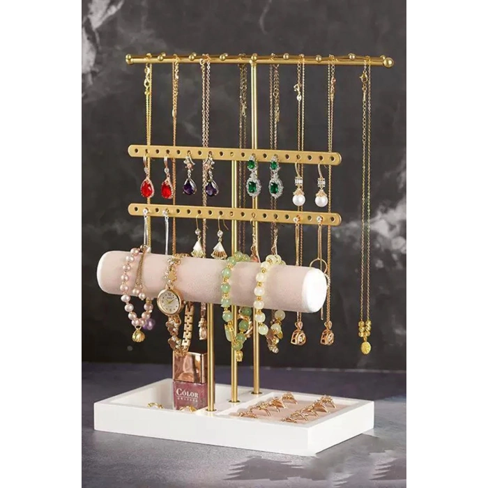 Altın Renk Üç Katlı Saat/Bileklik Takı Standı