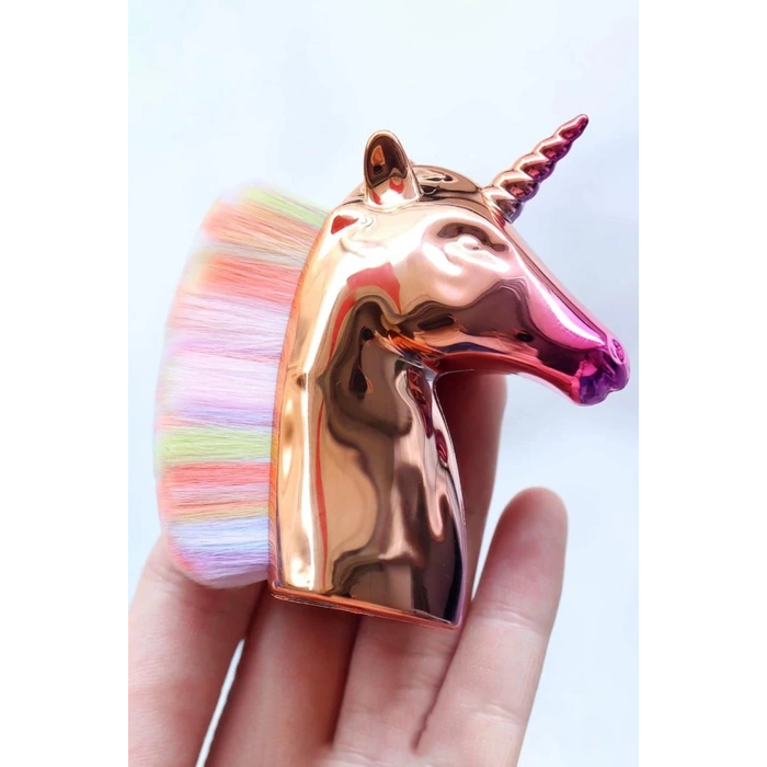 Altın Renk Unicorn Figürlü Allık/Makyaj Fırçası