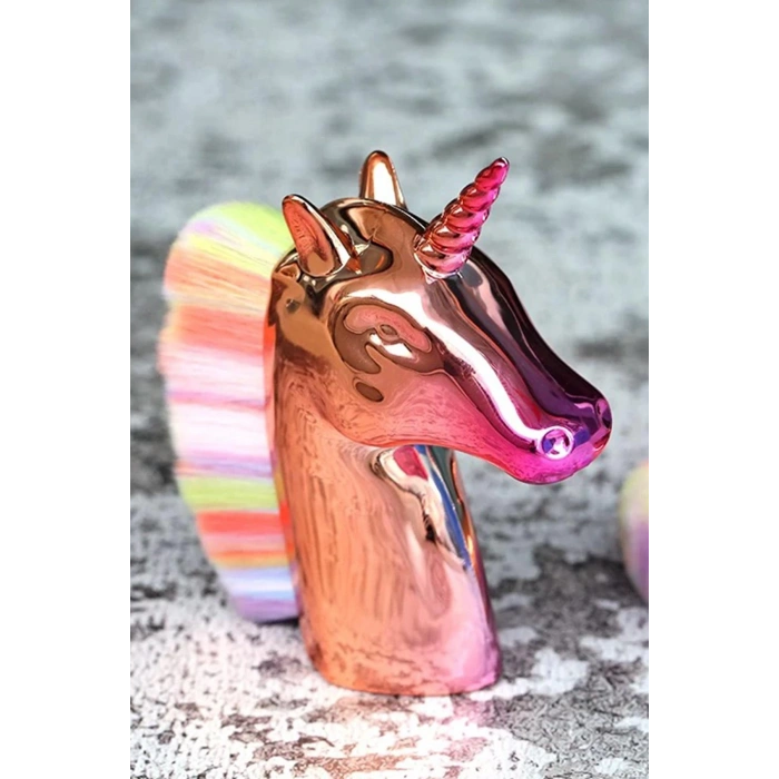 Altın Renk Unicorn Figürlü Allık/Makyaj Fırçası