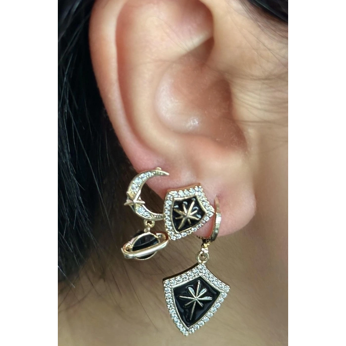 Altın Renk Yıldız Figürlü VİP 3lü YSX Küpe Set