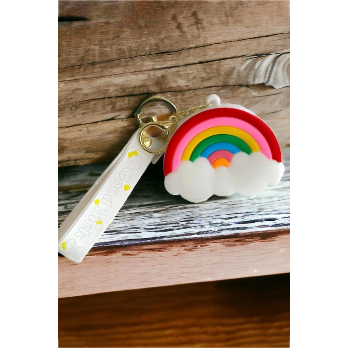 Beyaz Renk Gökkuşağı Figürlü  Cüzdan/ Anahtarlık