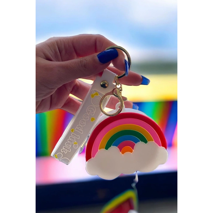 Beyaz Renk Gökkuşağı Figürlü  Cüzdan/ Anahtarlık