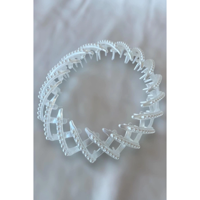 Beyaz Renk İnci Detaylı Topuz Aparatı/ Tokası